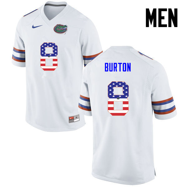 Men Florida Gators #8 Trey Burton College Football USA Flag Fashion Jerseys-White - Click Image to Close